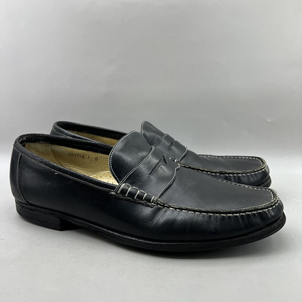 Santoni Slip On Penny Loafers Men Size 13 US, 12 UK Black Leather Square Shoes